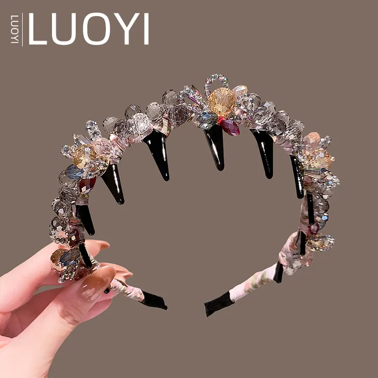 高级感水晶花齿梳发箍女轻奢重工炫彩高颅顶头箍2025新款压发头饰