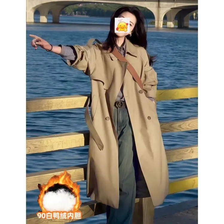 [中长款]必备款中长款风衣女2025秋冬季加绒保暖款气质风衣外套女