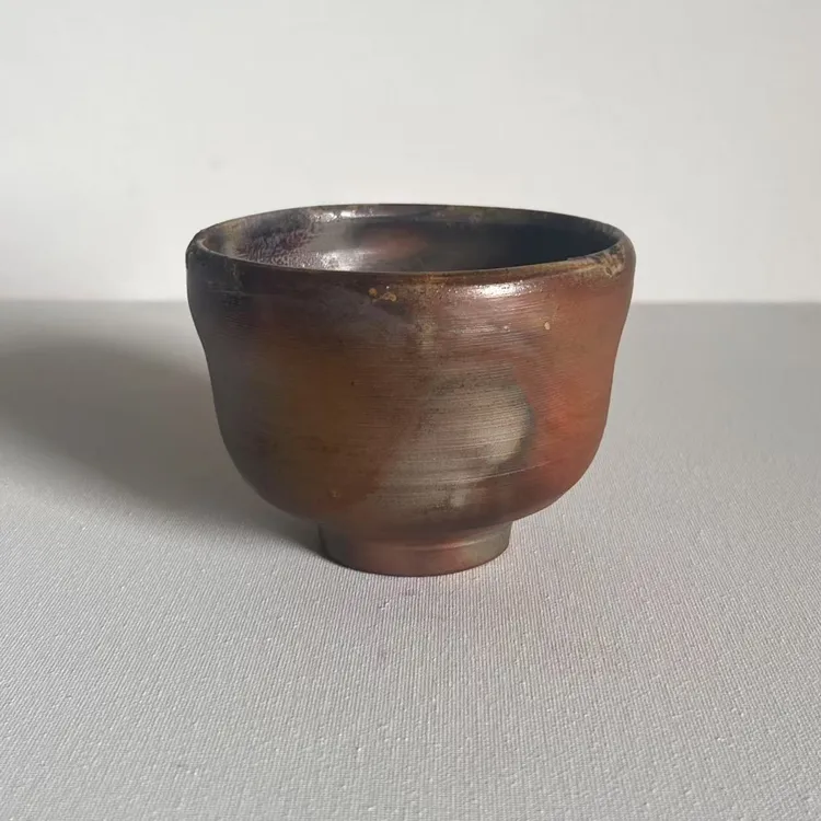 日本备前烧名家木村桃山作建水，备前烧水洗茶末碗，