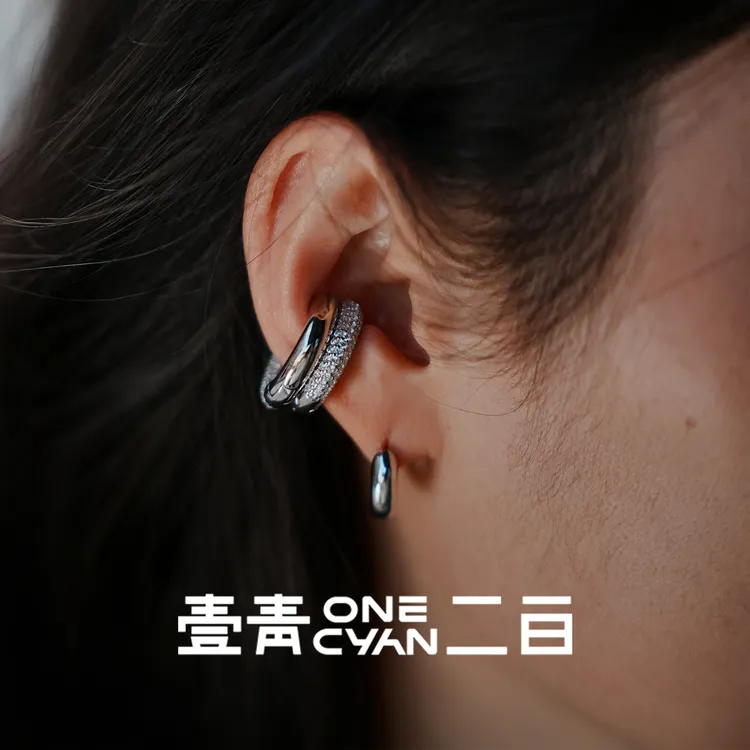 ONECYAN 925银耳饰 《小棠》纯银两戴半满镶半光面耳骨夹单只