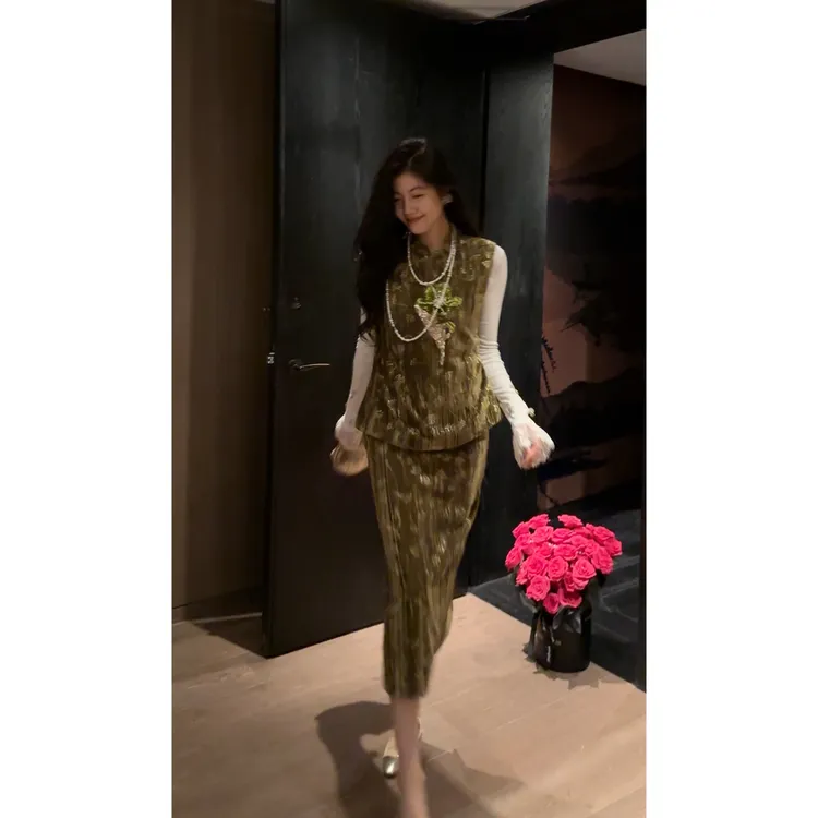 N.COU妮蔻25秋新款新中式国风复古轻奢高级感精致马甲套装DY79692