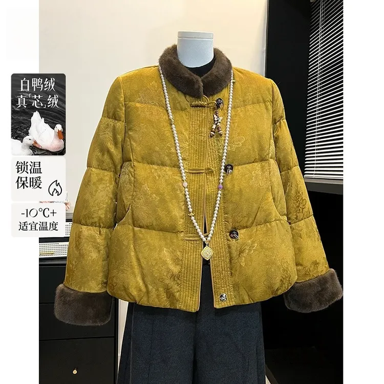 新中式国风妈妈毛领羽绒服冬季新款中年女装高贵复古外套2025新款
