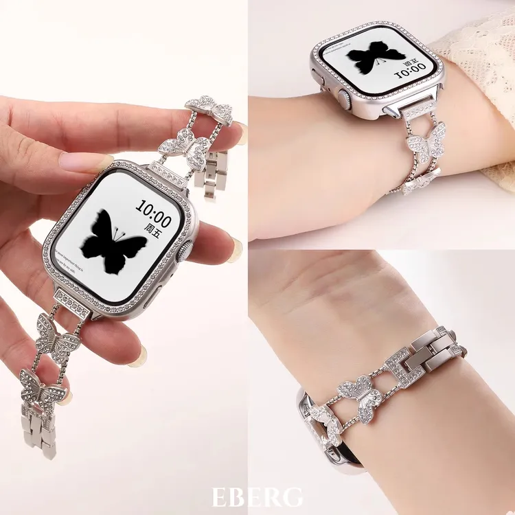 适用华为fit4蝴蝶镶钻手表带智能watch fit3金属链4pro高级感女款