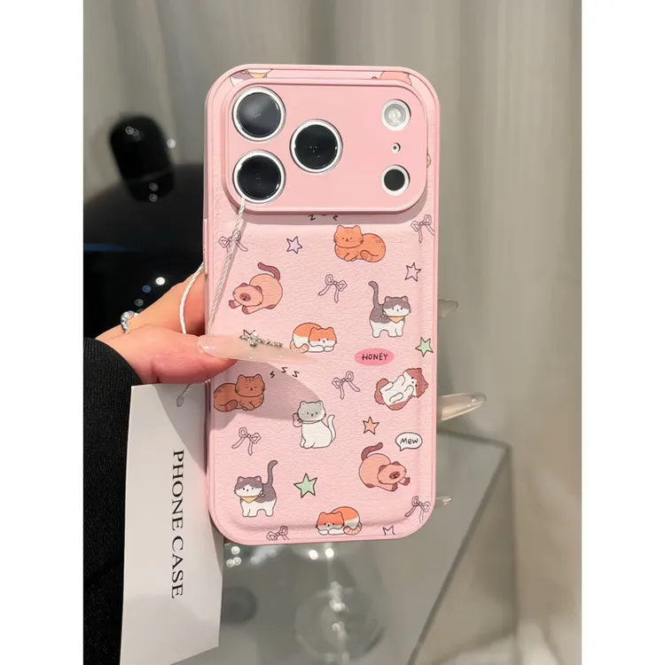 猫咪星球适用苹果17pro手机壳16PM可爱肤感皮纹防摔华为p70小米15