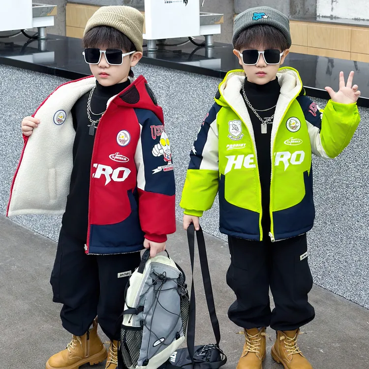 奥特曼衣服男童外套加绒加厚连帽款儿童派克服宝宝风衣秋冬款棉服