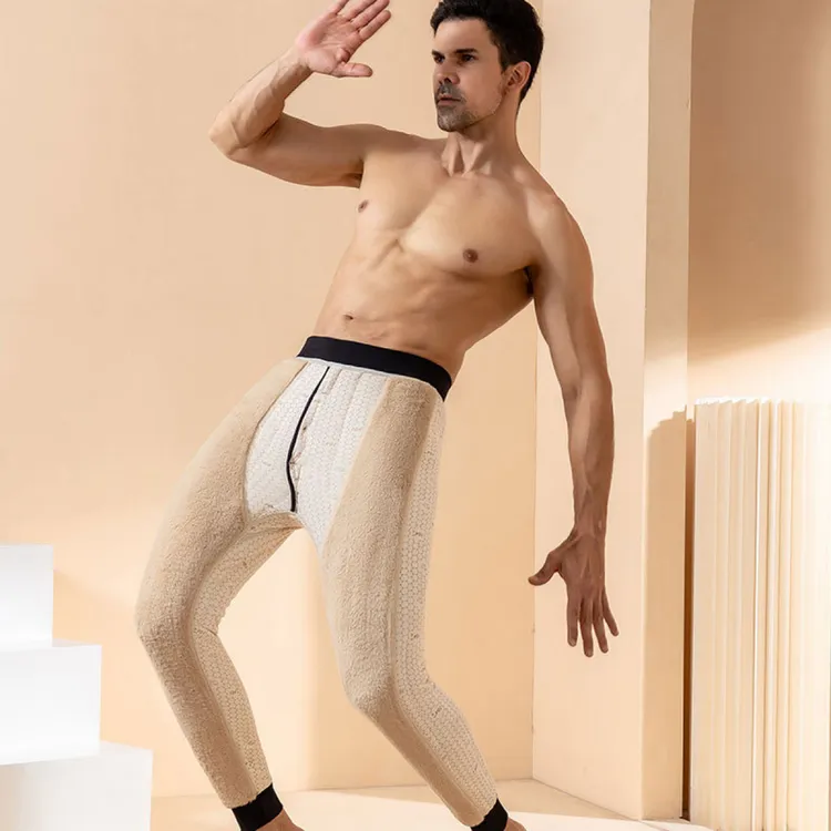 羊毛男士保暖裤加绒加厚棉裤加长护膝冬季高腰护腰一体内穿打底裤