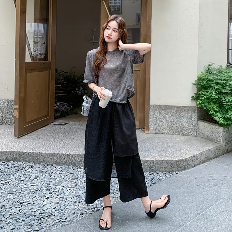 慵懒chic原宿风不规则T恤设计感休闲裤时尚洋气套装女夏2025新款