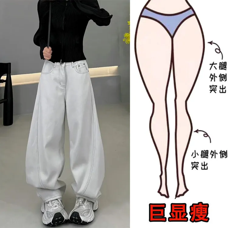 美式冬季加绒加厚复古直筒纯色牛仔裤百搭宽松显瘦阔腿弯刀裤