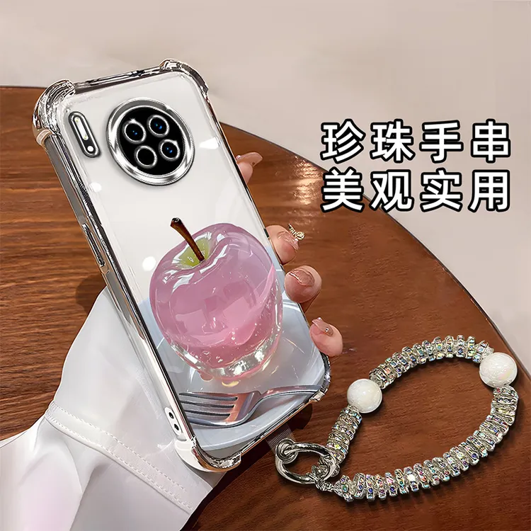 适用于【华为】Mate30/E时尚创意水晶苹果全包电镀四角防摔手机壳女