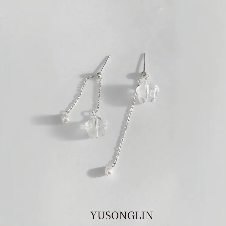 YUSONGLIN原创轻奢饰品耳饰天然白水晶五角星s925銀耳釘礼物