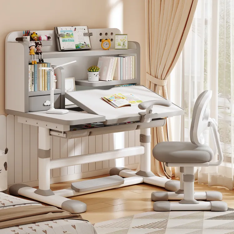 源头厂家儿童矫正学习桌小孩子作业桌椅套装实木升降倾斜学习桌子