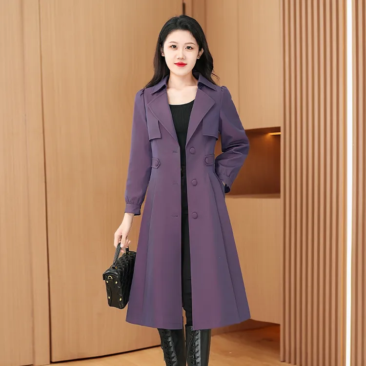 琪琪女装新款气质时尚大气减龄休闲收腰显瘦风衣中长款24321