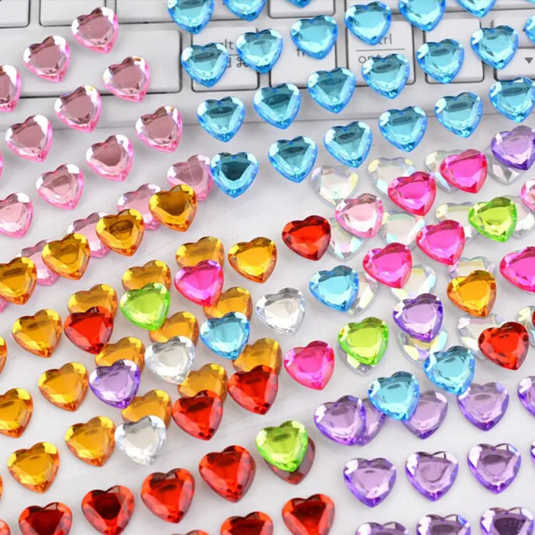 彩色爱心立体钻石贴纸红色金色心形宝石水晶儿童女孩手工装饰贴画