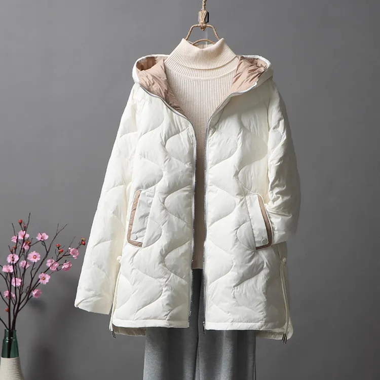 灰鹅绒冬季轻薄羽绒服女中长款2025新款韩版大码宽松小个子保暖连