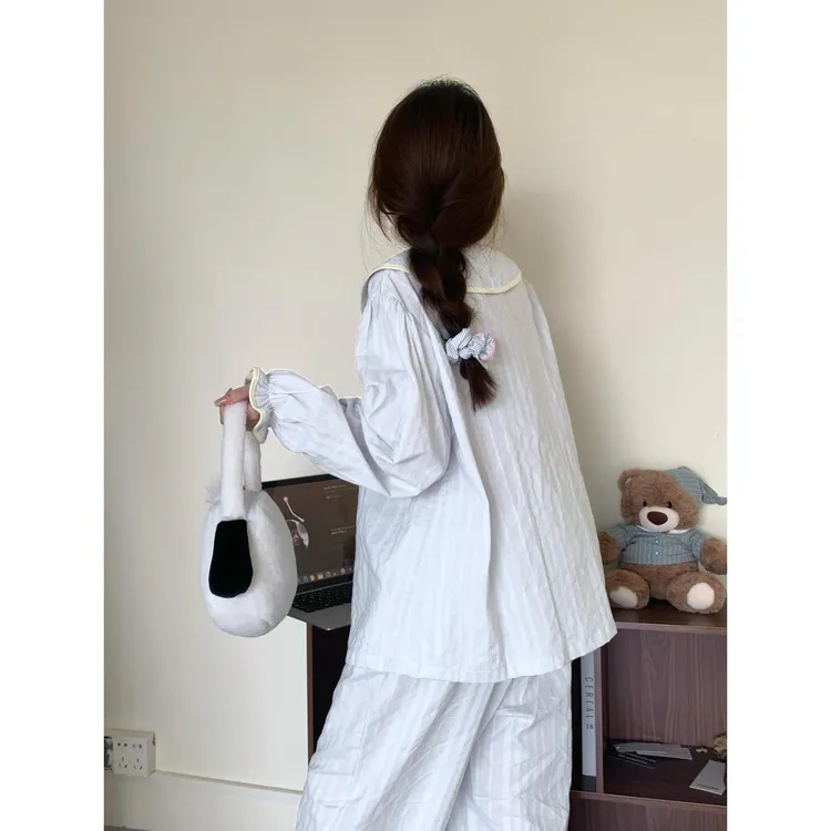 甜美简约纯色休闲慵懒睡衣女春秋季2025新款长裤长裤可外穿家居服