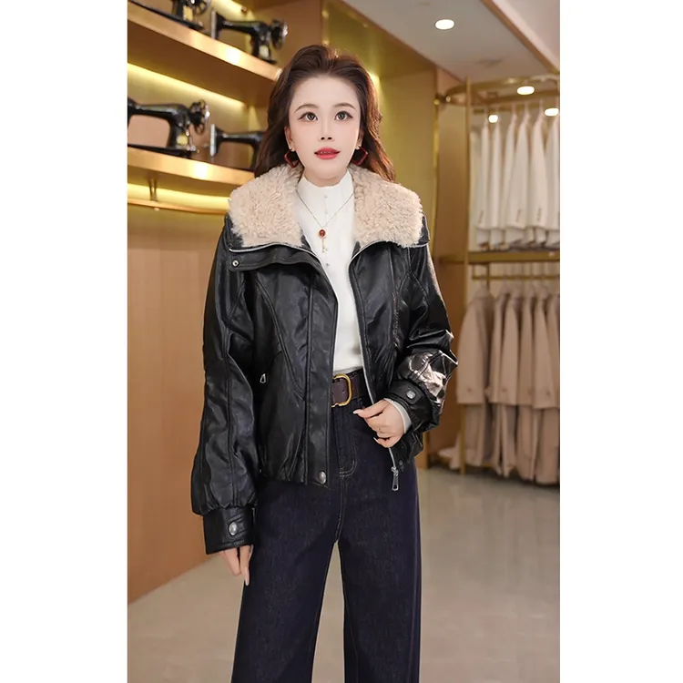 睦火火毛绒大翻领加绒保暖皮衣外套女2025秋冬新款宽松显瘦上衣
