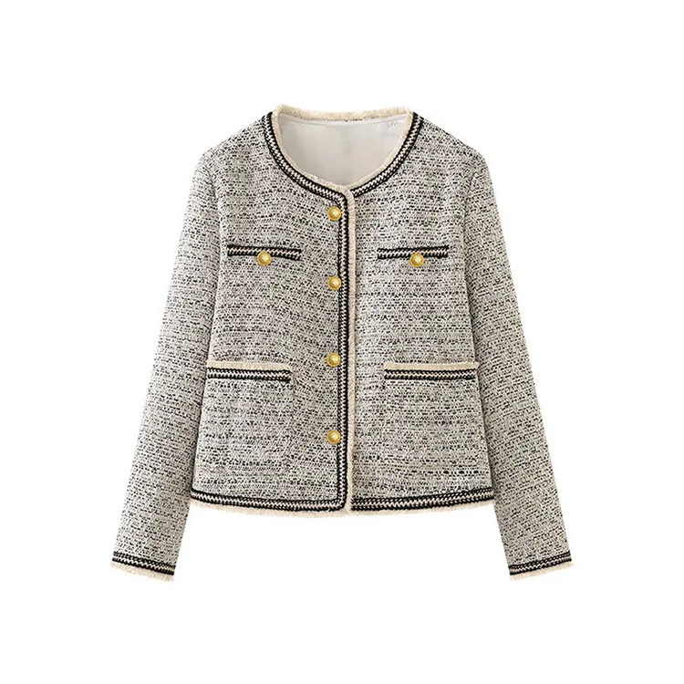 秋新款名媛风时尚复古气质洋气小香风短款外套女圆领上衣