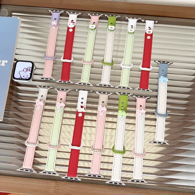 适用iwatchS10代987青苹果双钉扣皮质表带舒适小米华为vivogt表带