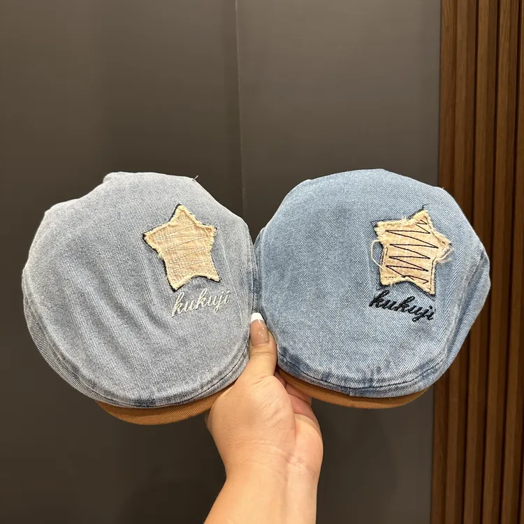 儿童帽子春秋款男童女童宝宝贝雷帽复古潮感补丁反戴前进帽出游潮
