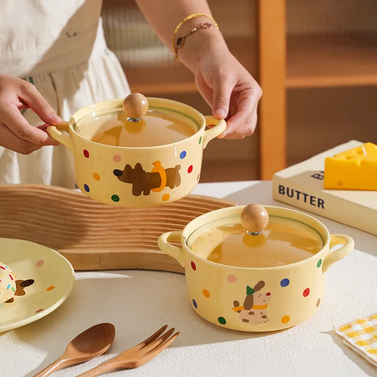 舍里可爱双耳泡面碗带盖大容量高颜值陶瓷面碗宿舍学生个人专用碗