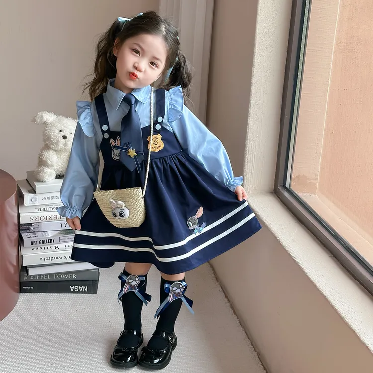 女童学院风连衣裙秋装2025新款兔子警官衣服儿童洋气宝宝公主裙子