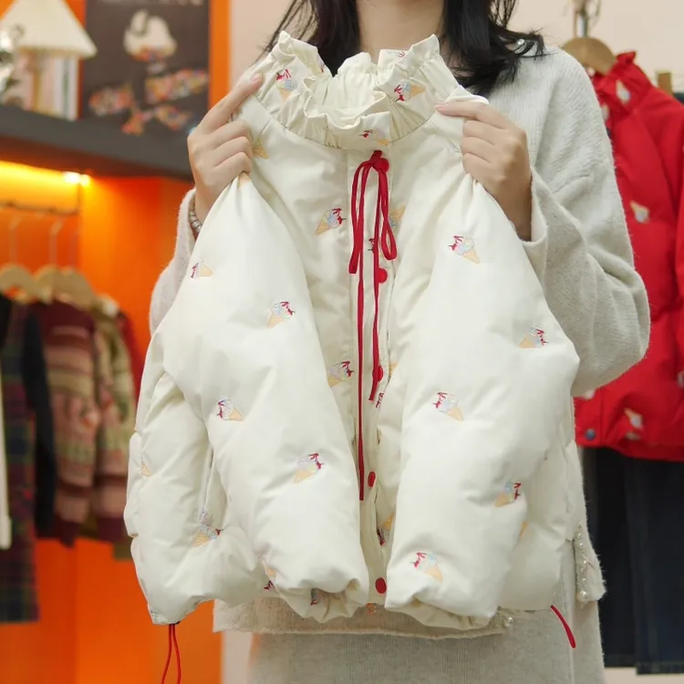 亲子装冰淇淋刺绣女孩棉服外套2025秋冬加厚中大女童棉服儿童外套