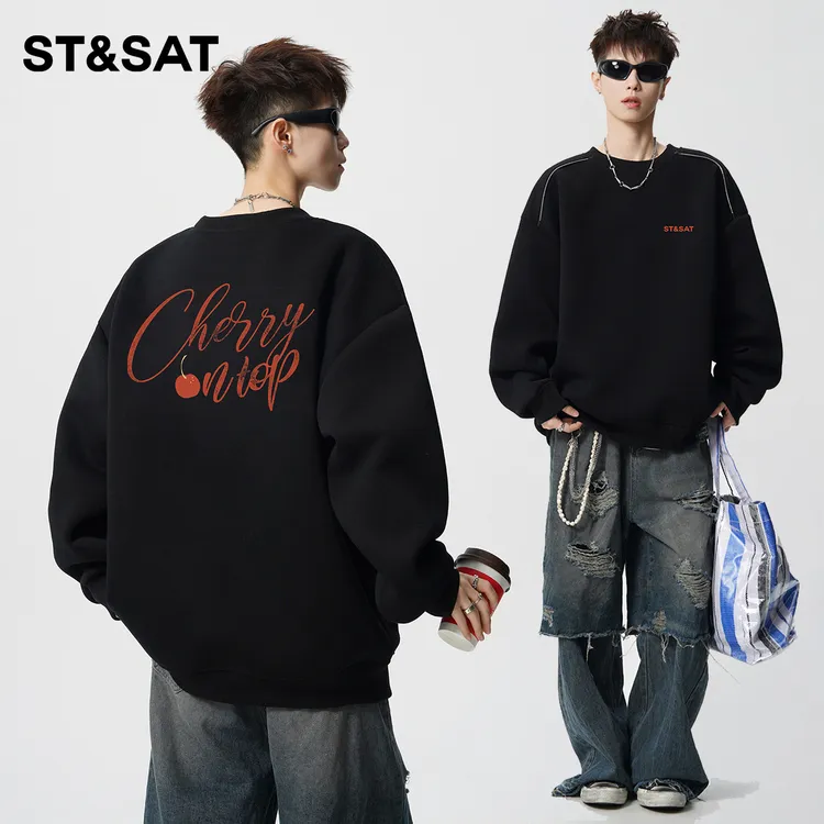 星期六ST&SAT男士秋冬季加绒加厚高级感卫衣学生服装爆款2025新款