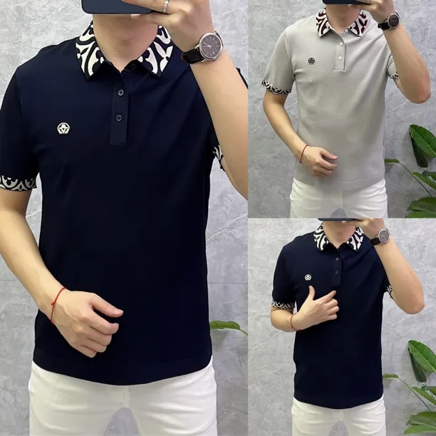 夏季2025新款男士短袖Polo衫高端翻领t恤纯色修身半袖体恤潮5663