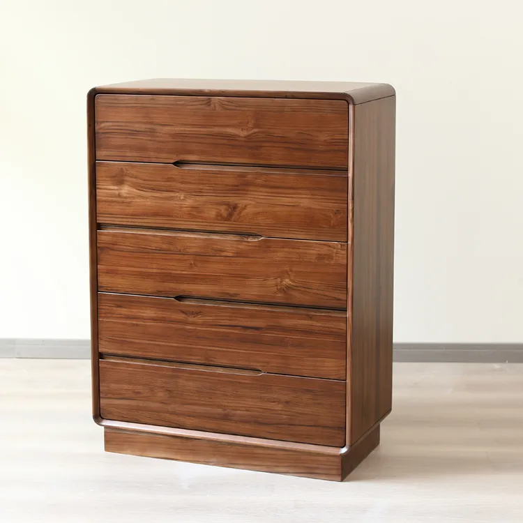 缅甸柚木极简风新中式斗柜抽屉柜子五斗柜轻奢卧室客厅五斗橱柜