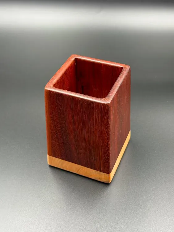 可定制姓名 雕刻 西楠桦+红花梨 中式笔筒