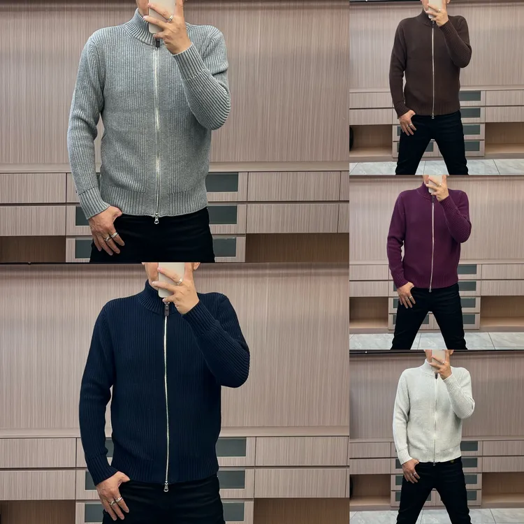 今晨优品-秋冬简约商务净版立领休闲针织外套、面料柔软舒适95557