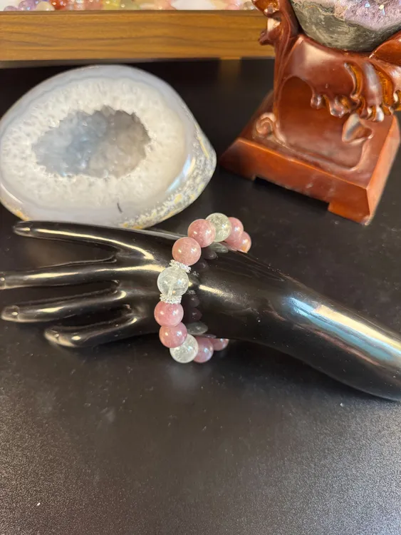 原创diy紫马粉绿水晶手串卡14-15mm