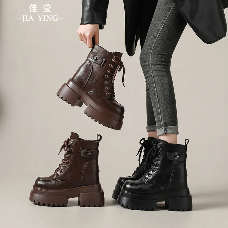 2025秋冬新款内增高马丁靴时尚百搭加绒厚底短靴网红英伦风瘦瘦靴