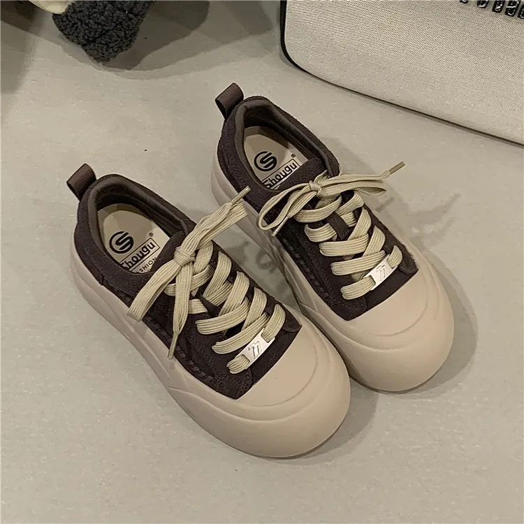 首谷SHOUGU面包鞋女2025秋冬新款厚底增高松糕大头休闲运动板鞋潮