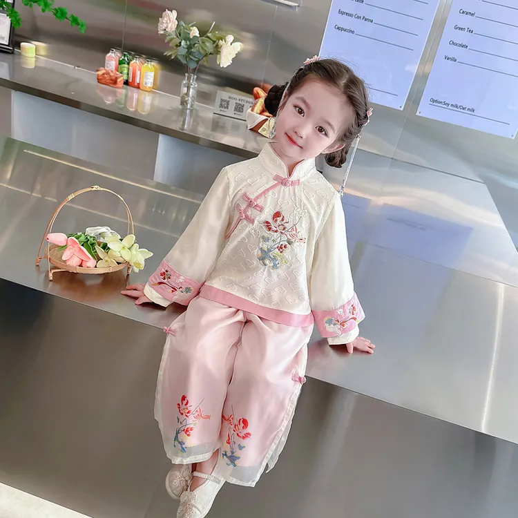 女童古装汉服新中式中国风春秋款儿童小女孩复古长袖女宝古风套装