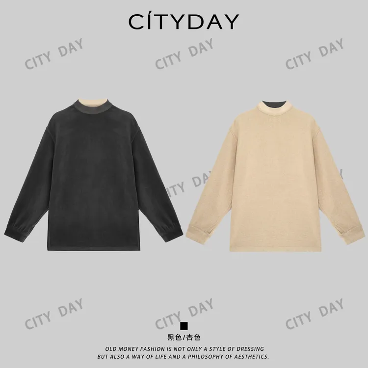 CityDay【楠哥】双面绒·羊毛蚕丝混纺软糯中性长袖T恤 70357