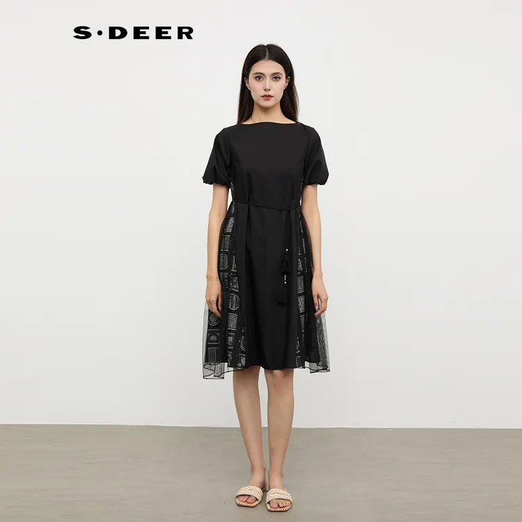 S·DEER圣迪奥显瘦轻奢时尚女士夏季法式感气质连衣裙S252Z12B6