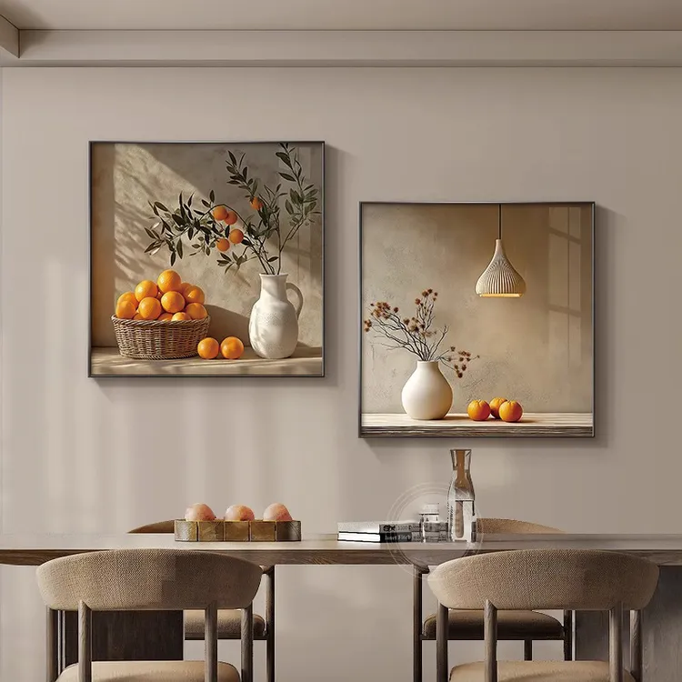 餐厅装饰画客厅背景墙壁画柿柿如意横版挂画大桔大利寓意好餐桌画