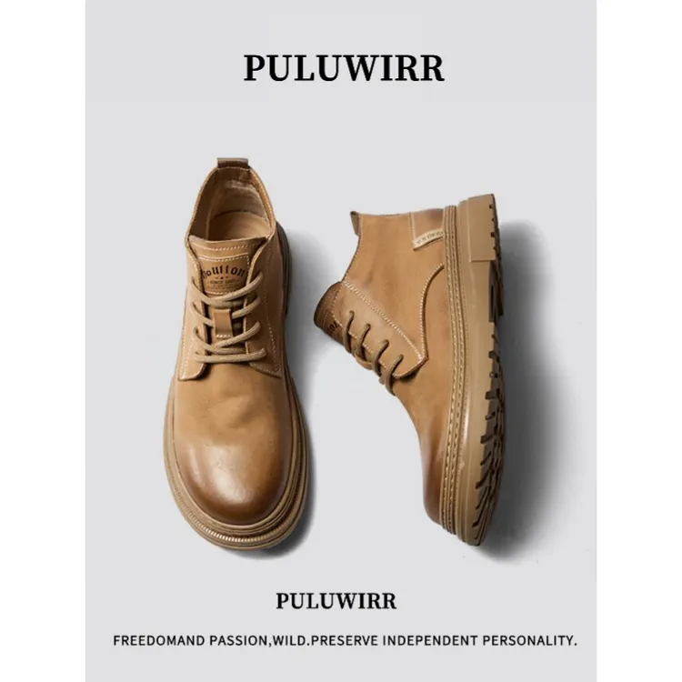 PULUWIRR复古马丁靴男款2025秋冬新款户外工装靴男鞋潮大黄靴鞋子
