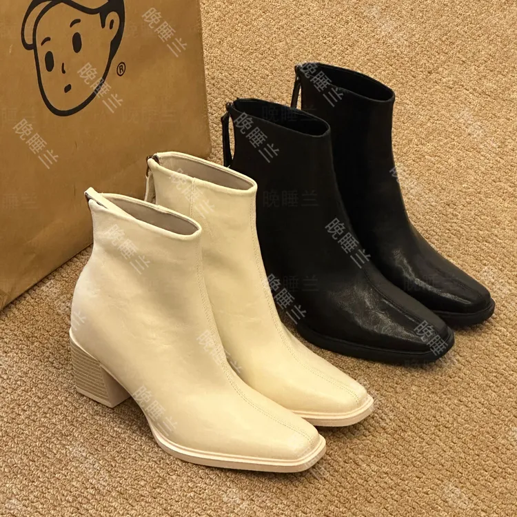 晚睡兰·内增高10cm秋冬时髦氛围感配大衣小短靴女后拉链瘦瘦靴女