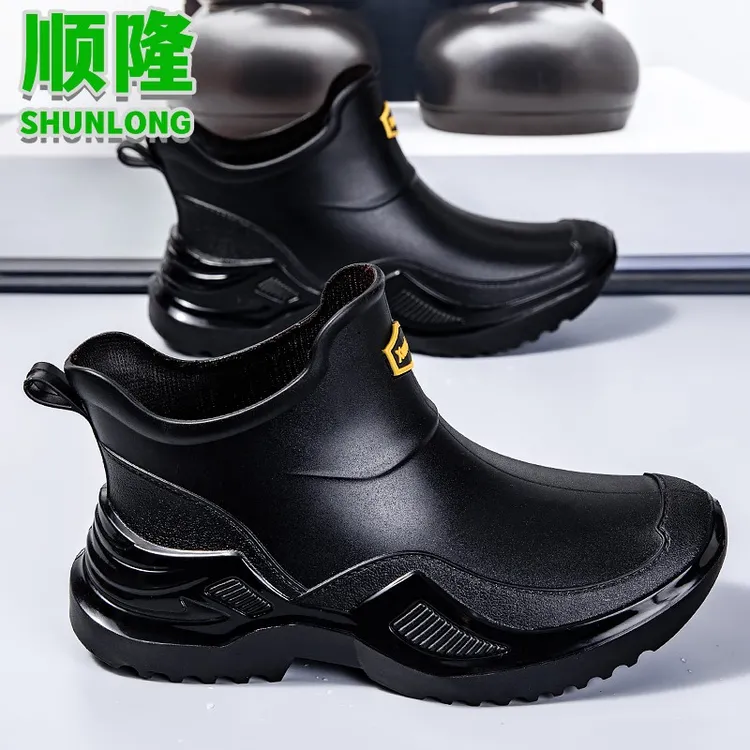 顺隆高品质短筒雨鞋男防滑防水雨靴耐磨钓鱼水鞋软底加棉保暖胶鞋