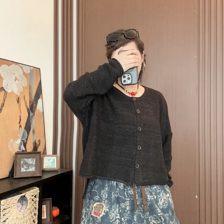 C3305早秋新款针织开衫女炒色设计感毛衣前短后长