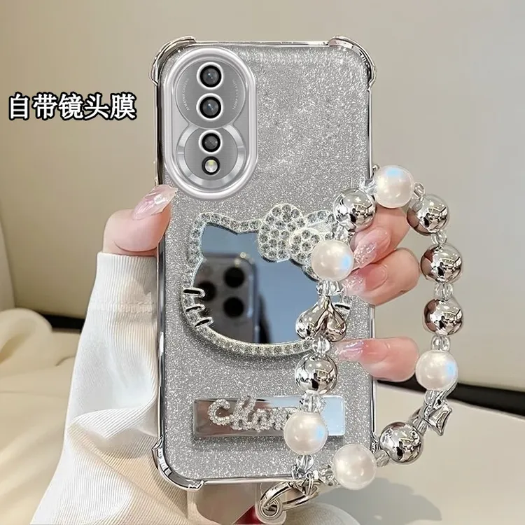 水钻KT猫补妆镜子华为荣耀80手机壳四角防摔ANN-AN00全包Honor80