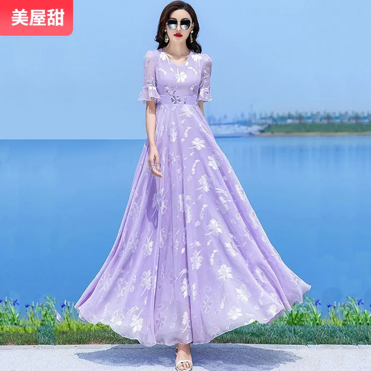 12025夏连衣裙波西米修身度假沙滩裙超仙长款大摆裙I