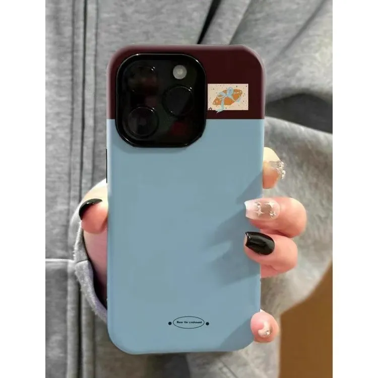 蓝棕撞色牛角宝适用iPhone17Promax/17菲林16Pro二合一15硬壳防摔