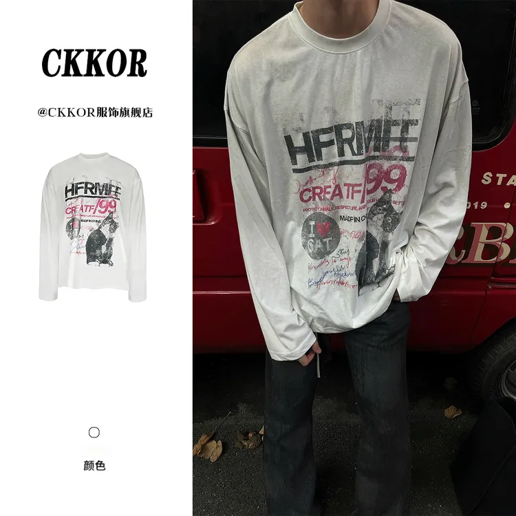 CKKOR美式潮流oversize长袖卫衣男早秋新款纯棉酷飒风百搭情侣装 