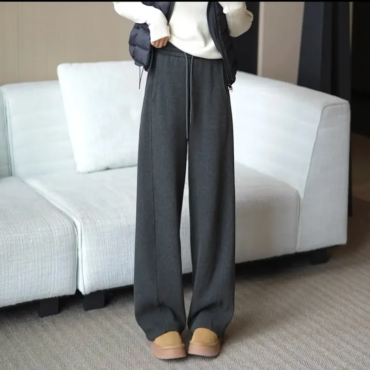 2025年冬季新款暖暖裤慵懒风加绒弯刀休闲裤高腰遮肉显瘦卫裤女