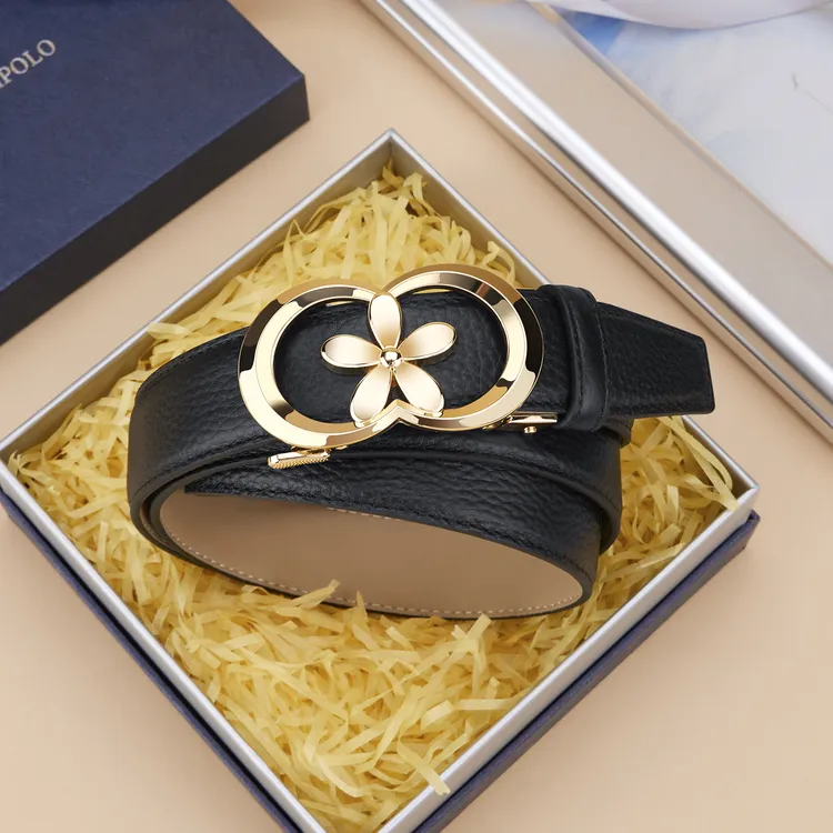 英皇保罗新款韩版休闲百搭女士腰带简约真牛皮皮带轻便透气自动扣