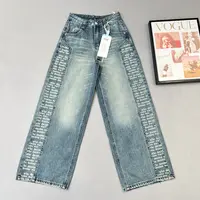 【TO&HR.GIRL】Z77016-蓝印花真直筒拖地设计款休闲水洗牛仔裤高腰