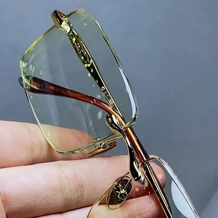 晶派水晶高档无边框竹叶青老花镜高清明亮中老年老花眼镜